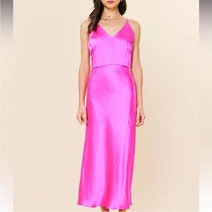 Skies Are Blue Vibrant Pink Satin Midi Dress size L
